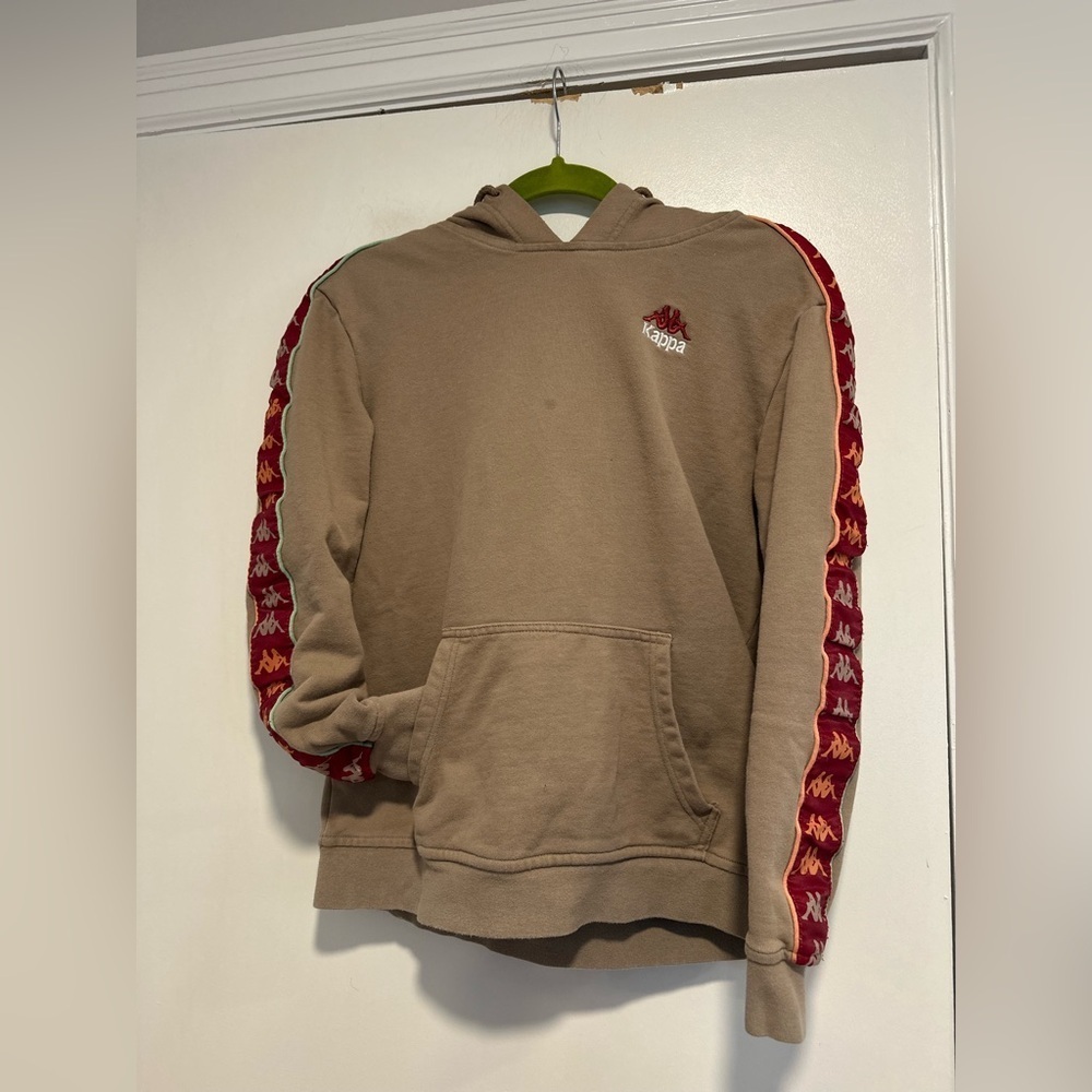 Kappa Apet 2 Tan Red Pullover Hoodie Omini Logo Sleeve Taping Kangaroo Pocket
